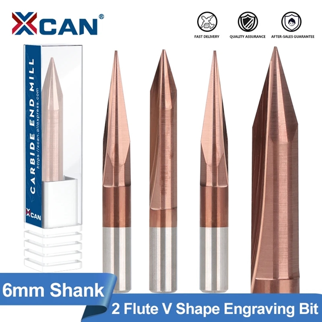 Xcan-超硬エンドミルビット,6mm,シャンクv,ticnコーティング,2つのフルート,フライス盤,cncマシン,ルーター