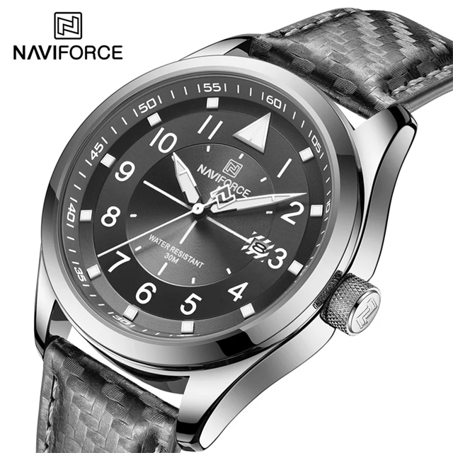 Naviforce-メンズ腕時計 カジュアル スポーツ クォーツ レザー ミリタリー 男性