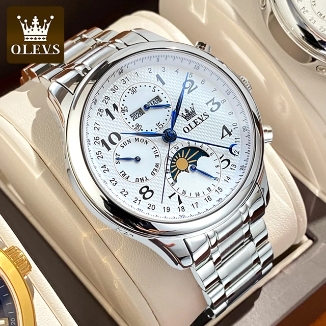 Olevs-メンズ自動マシン式時計 メンズ腕時計 防水 ステンレス 男性用 コレクション2022